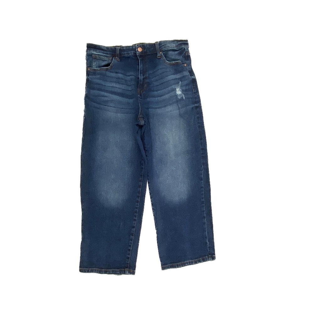 No Boundaries Super High Crop Wide Leg Distressed Womens size 17 Blue Denim Jean